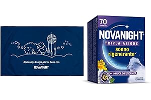 Novanight Tripla Azione Melatonina per Dormire, Integratori, Disturbi del Sonno - Senza Glutine, con Melatonina, Escolzia, Passiflora, Melissa, Non Induce Dipendenza (Edizione Limitata 70 Cpr+Federa)