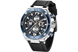 BY BENYAR Montre Homme Montres Bracelet pour Homme chronographe étanche avec Calendrier Luxe Sport habillée Cadeau Montres NoëlCadeau Fête des Pères Bracelet en Cuir/Acier Inoxydable