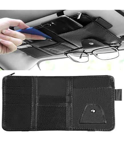 Organizer Per Parasole Auto In Pelle: Porta Occhiali E Tasca Multipla Con Cerniera (31x14,5 Cm) - 2