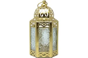 VELA LANTERNS Gold Metal Decorative Moroccan Lantern Candle Holder Lamp for Indoor or Outdoor Home Decor, Small
