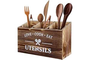 Lnopever Organizer Da Cucina,3 Scomparti Per Utensili Da Cucina In Legno,Portautensili Da Cucina In Legno,Organizer Per Utensili Da Lavoro, in legno rustico (Marrone)