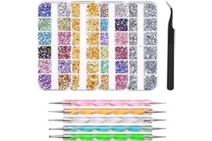 FOCCTS Sztuczne kamienie stras z narzędziami do kropkowania, dekoracja paznokci 3D, zestaw błyszczących kamyczków do zdobienia paznokci, brokat do dekoracji paznokci, akcesoria do stylizacji paznokci z pęsetą