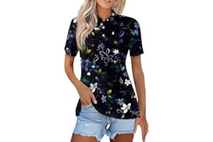 DIYIOUZHOU Polo Shirts for Women UK Casual Golf Button Short Sleeve Floral Print Lapel Top Cozy Lady Golf Tops