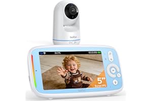 BOIFUN Babyphone Camera sans WiFi ni Ondes 5" 720P IPS (Modèle Amélioré), Vision Nocturne Infrarouge Invisible, Camera Bebe 360°, Batterie Longue Durée 24h, Portée Longue Distance, Audio Clair