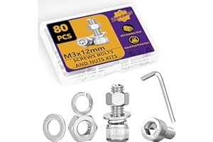 ZERDANS 80Pcs M3 x 12mm Hex Socket Head Cap Screws Bolts and Nuts Set, 304 Stainless Steel Nuts and Bolts Machine Screws with Flat & Lock Washer Assortment Kit for DIY Repair