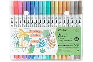 Ohuhu 36 Colores Pastel Rotuladores Lettering, Rotuladores Doble Punta, Profesionales Punta Fina Acuarelables para Adultos Dibujo, Caligrafía, Lettering, Mandalas