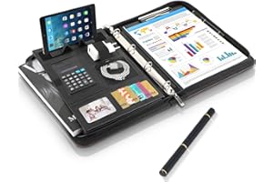 ‎TLGREEN Schreibmappe A4, Konferenzmappe mit Handyhalter, Leder Dokumentenmappe mit Reißverschluss, Wasserdicht Aktenmappe mit Ringbuch Klemmbrett Notizblock, Portfolio Mappe für Business Meeting, Braun