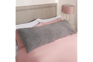 OHS Bolster Pillow for Bed, Teddy Fleece Full Body Pillows Soft Long Pregnancy Pillow for Maternity Support & Side Sleeper Comfy Cosy Cuddle Cushion, 137 x 40cm - Grey
