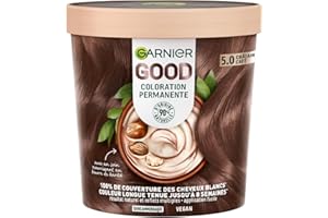 Garnier - Coloration Permanente - Sans Ammoniaque - 90% d'Ingrédients d'Origine Naturelle et Formule Vegan - Beurre de Karité - 100% Couverture Cheveux Blancs - Châtain Clair Café (5.0) - Good
