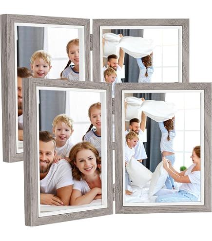 Smiling Art, cornice portafoto per 2 foto, in legno, pieghevole, doppia cornice (grigio, formato orizzontale, 2 x 13 x 18 cm