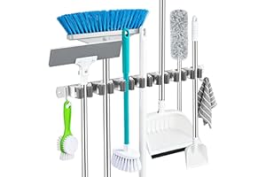 Foydream Porta Scope Parete, 7 Supporti e 2 Ganci Porta Scope da Muro, Acciaio Inossidabile 304, Autoadesivo Appendiscope da Muro per Cucina, Bagno, Garage, Attrezzi Giardino