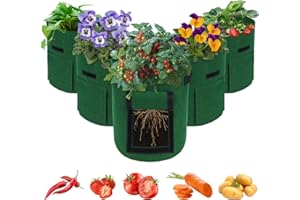 LITLANDSTAR Potato Growing Bag, 5-Pack 15 Gallonen Vegetable Growing Plant Bags mit Sichtfenster und Griffen für Gemüse, Obst, Blumen, Kartoffel (Grün)