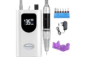 Delanie Electric Nail Files Nail Drill Machine 35000RPM Portable Efile Rechargeable Nail Drill for Gel Nails Home and Salon Use White