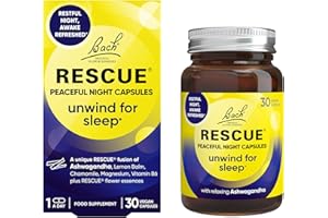 Rescue Peaceful Night Capsules | Natural Sleep Support | Bach Original Flower Essences | Ashwagandha KSM-66 | Magnesium | Chamomile | Vitamin B6 | 30 Vegan​ Capsules