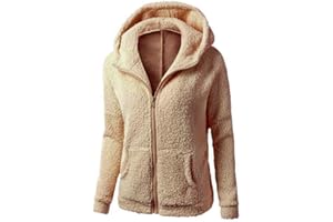Wtouhe Polaire Veste Femme, Sweat à Capuche Chaud Laine Manche Longue Zippé Manteau Couleur Unie Sweat-Shirt Peluche Poche Automne Hiver Mode Chic Outercoat Tops Cardigan Grande Taille