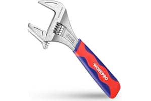 WORKPRO Wide Mouth Adjustable Wrench and Pipe Wrench 2-in-1, 42mm Extra Large Jaw Capacity, with Bi-Material Soft Grip
