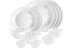 Cello Opalware Dazzle Series Monarch Dinner Set, 18 Units | Opal Glass Dinner Set for 4 | Light-Weight, Daily Use Crockery Se