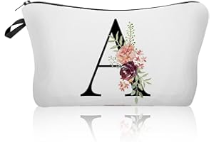 Larfraecy A-Z Personalisierte Kosmetiktasche Personalisierte Make up Tasche,Gedruckte Kosmetiktasche mit Namen Geburtstagsgeschenke für Frauen,Mütter,Beste Freundinnen und Brautjungfern (A)