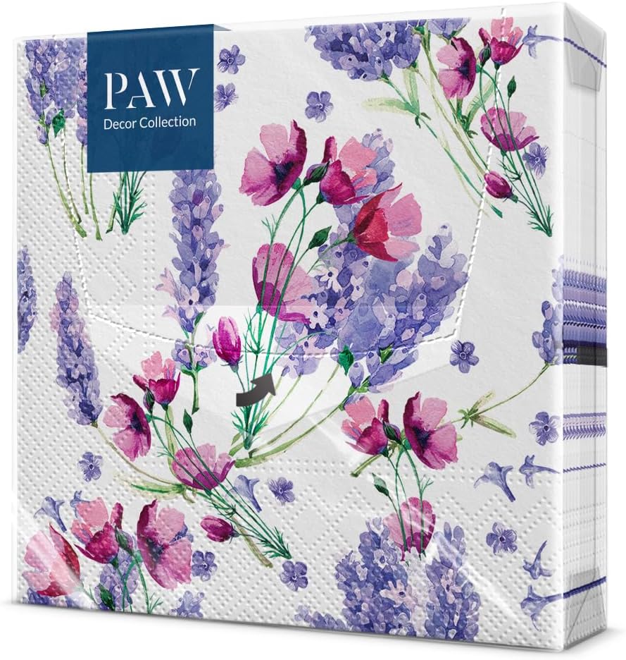 PAW - Servilletas Papel 3 Capas (33 x 33 cm) I 20 Unidades I Diseño de Naturaleza I Servilletas Papel Decoradas para Cumpleaños, Fiesta, Decoupage I Color: Fragrant Lavender