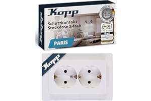 ‎KOPP Kopp PARIS 2-fach Schutzkontaktsteckdose in Arktis-Weiß - Unterputz-Steckdose für Einbau in 1-fach Schalterdose - IP20 Einbausteckdose ohne Berührungsschutz - Steckdosen-Unterputz 16A & 250V~