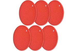 homEdge Silicone Trivets Mat, 6 Packs Multipurpose Non Slip Heat Resistant Pot Holder-Red