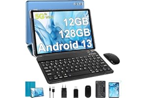 SEBBE Tablet 10 Pulgadas Android 13 Tablet PC 12GB RAM + 128GB ROM （TF 1TB ） Octa-Core 2.0 GHz, | Bluetooth 5.0 | 5G WiFi | 1280 * 800 Pixels | 6000mAh | 5MP+8MP, Tablet con Teclado y Raton Azul