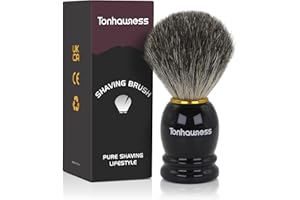 TONHAWNESS Pure Badger Bristles Shaving Brush Hand Crafted Wood Handle Shaving Brush for Barber Shave, Beard Shaving Brush for Wet Shave, Best Gift for Men (Black Handle)