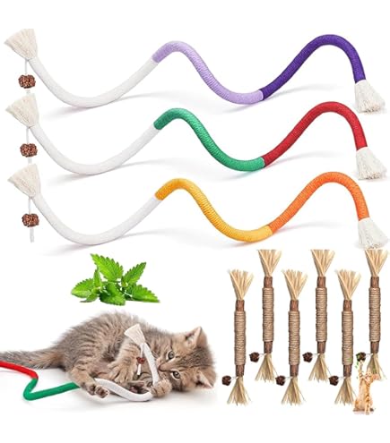 Giocattoli Per Gatti Con Erba Gatta - 5 Peluche E 10 Bastoncini Di Legno - Per Divertimento E Salute