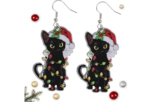 Zernblend 1 paire de boucles d'oreilles de Noël en forme de chat noir - Boucles d'oreilles pour enfants - Boucles d'oreilles pour filles - Boucles d'oreilles de Noël, L