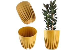 KADAX Doniczka z tworzywa sztucznego, nowoczesna donica na rośliny z geometrycznym wzorem, okrągła donica na kwiaty z wkładką, do użytku na zewnątrz, naturalna donica (Ø 19 cm, ciemnożółta)