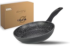 ‎DIVORY DIVORY Bratpfanne 16cm kein Induktion – Antihaft Beschichtete kleine Universalpfanne für alle Herdarten - Sichere Griffe (Schwarz, 16cm)