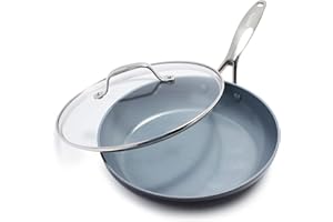 GreenPan Valencia Pro Poêle à frire antiadhésive en céramique saine anodisée dure de 26 cm avec couvercle, sans PFAS, à induction, allant au lave-vaisselle, allant au four, Gris