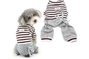 Ranphy Gestreifter Jumpsuit für kleine Hunde mit Hose, Bequeme Baumwolle Haustierkleidung Katzen Bekleidung Schlafanzug PJS Shirt Jungen Jammies Hündchen Pullover Braun S