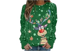 unilarinna Weihnachtspullover Damen Led Christmas 2022 Pullover Weihnachtspullover Bequem Blusentops Print Weihnachtspulli Frühling und Herbst Pulli Große Größen Sweatshirt Langärmlige Sweater