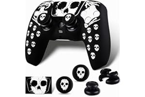PlayRealm Silicone Skin Cover& Sticler x 1 & No Falling off Thumbstick x 2 for PS5 Controller (Ghost White)