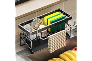 TFSZE Organizador De Fregadero Cocina,Soporte Esponja Fregadero,Cocina Negro Multifuncional Estante, con Bandeja Autodrenante,para Almacenamiento En La Cocina Y El Baño,Almacenamiento (Estilo Corto)