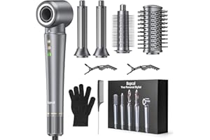 Bopcal Sèche Cheveux Professionnel 5 en 1 - Air Styler 160K RPM, Brosse Soufflante avec 500M Ionique Négatif, Fers à Boucle Automatique 32mm, Rapide et Facile, Maison/Voyage, Coffret Cadeau Luxe