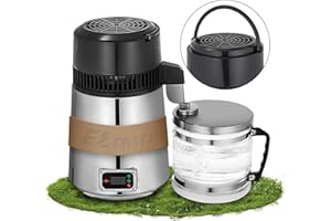 Ezcasch Wasserdestilliergerät (750W 1L/H) Edelstahl Destilliertes Wasser Maschine Automatisch Wasserdestillierer Wasser Distiller Filter für Reines Trinkwasser inkl. Glaskanne