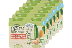 BLÉDINA Bledina - BIO - Les recoltes bio - Petits pots pour bebe - Puree de courgettes Poulet fermier Thym, 12x200g