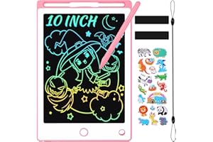 Benxdara LCD Writing Tablet Kids, 10 Inch Erasable Doodle Board Drawing Tablet with Cartoon Stickers, Colorful Kids Drawing Pad Scribble Pad for 2 3 4 5 6 7 Years Old Boys and Girls, Pink