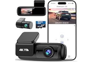 DEALAZOT Dashcam Voiture Avant Arrière, Caméra 4K+1080P, Wi-Fi 5GHz avec Contrôle via App, Carte SD 64Go, Vision Nocturne, Stationnement 24H, Capteur G, Grand Angle 170°, WDR, Installation Facile (X4)