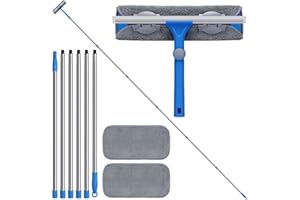 Mitclear 2 en 1 Limpiacristales con Mango Largo(475cm), Limpiador de Ventanas con Escobilla de Silicona y Paño de Microfibra, Kit de Limpieza de Ventanas para Coche, Ventanas Altas, Interior/Exterior