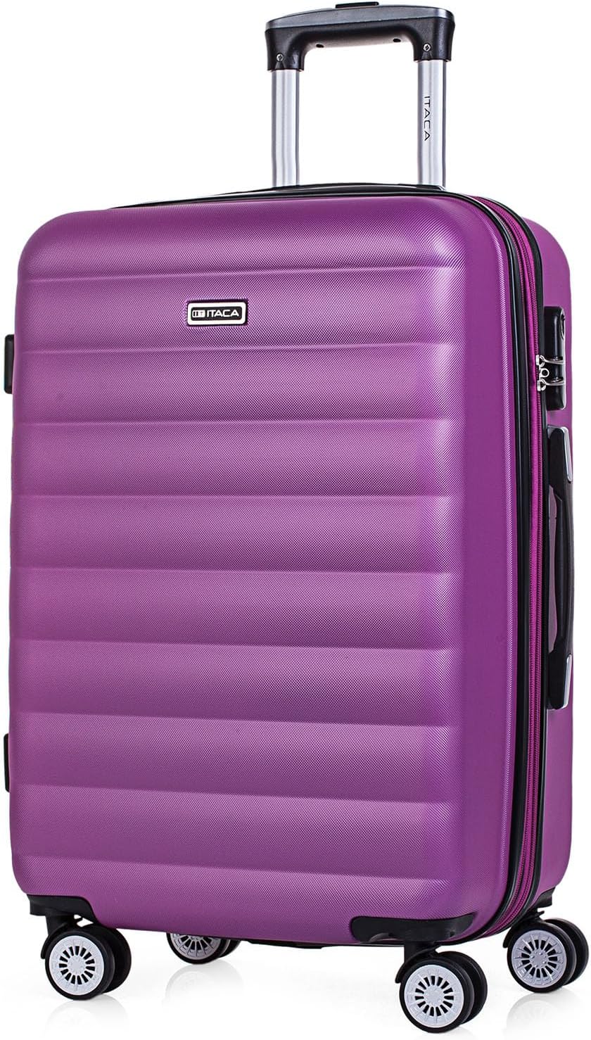 ITACA - Maleta Mediana con 4 Ruedas Giratorias para Viajes Largos Tipo Trolley Ideal como Maletas de Viaje Grandes 23 Kilos y Maleta Viaje Mediana Resistentes, Morado