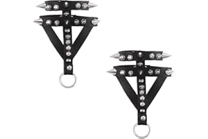XCSJ Punk Gothic Stil Ring Armband Einstellbar Persönlichkeit Schmuck mit Kette und Nieten aus PU Leder Gothic Rock Punk Cosplay Armband für Halloween Bühne Requisiten Kostüm Zubehör (schwarz, 2pcs)