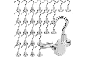 Orchideeknc 30 Pièces Crochets Aimantés Capacité de Charge 8KG/17.6LBS, Néodyme Crochet Aimanté Puissant, 16mm Crochet Magnétique Argenté