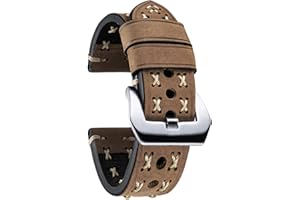 BINLUN Leather Watch Strap for Men, Retro Handmade Leather Watch Band 20/22/24/26MM for Women, Replacement Thick Vintage Watch Straps