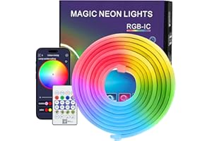 PSTAR Neonowa taśma LED 3 m, Wodoodporna taśma LED IP67 RGBIC 5V, elastyczna neonowa taśma LED z aplikacją i pilotem zdalnego sterowania, kształty DIY, do domu, pokoju, ogrodu, ściany, dekoracje do gier