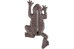 Prodbuy Home Cast Iron Wall Mounted Frog Outdoor Garden Thermometer Decoration Art Greenhouse, Brown, 10cm (W) x 1cm (D) x 22.5cm (H)