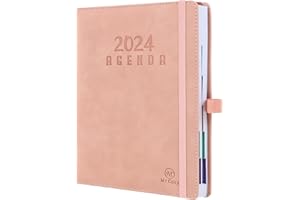 MR COZY Agenda 2024 2025 Journalier - Agenda A5 -Planer 2024 - avec Fermeture Élastique, Porte-Stylo et Marque - 21 x 14,8 cm - Pages-153 Feuilles 306 Pages - Rose