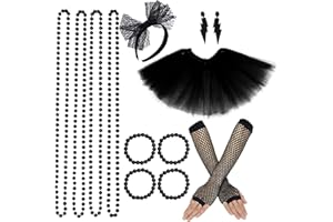 BIQIQI Costume Anni 80, Accessori Anni 80 Donna con Tutu Fasce Orecchini Bracciale Guanti Del Fishnet Neon Collana Bracciale Per Gli Accessori Moda Retrò Anni ' 80 Partito Costume Set, Nero